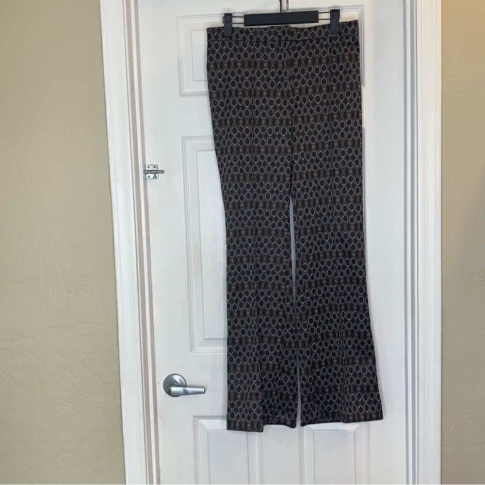 Truth Wide Leg Black Ground Vicuna/White Art Deco Pattern Pants Size 8